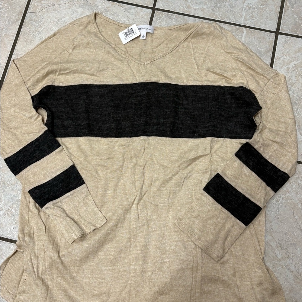 Beige and Black Striped Women's Blouse